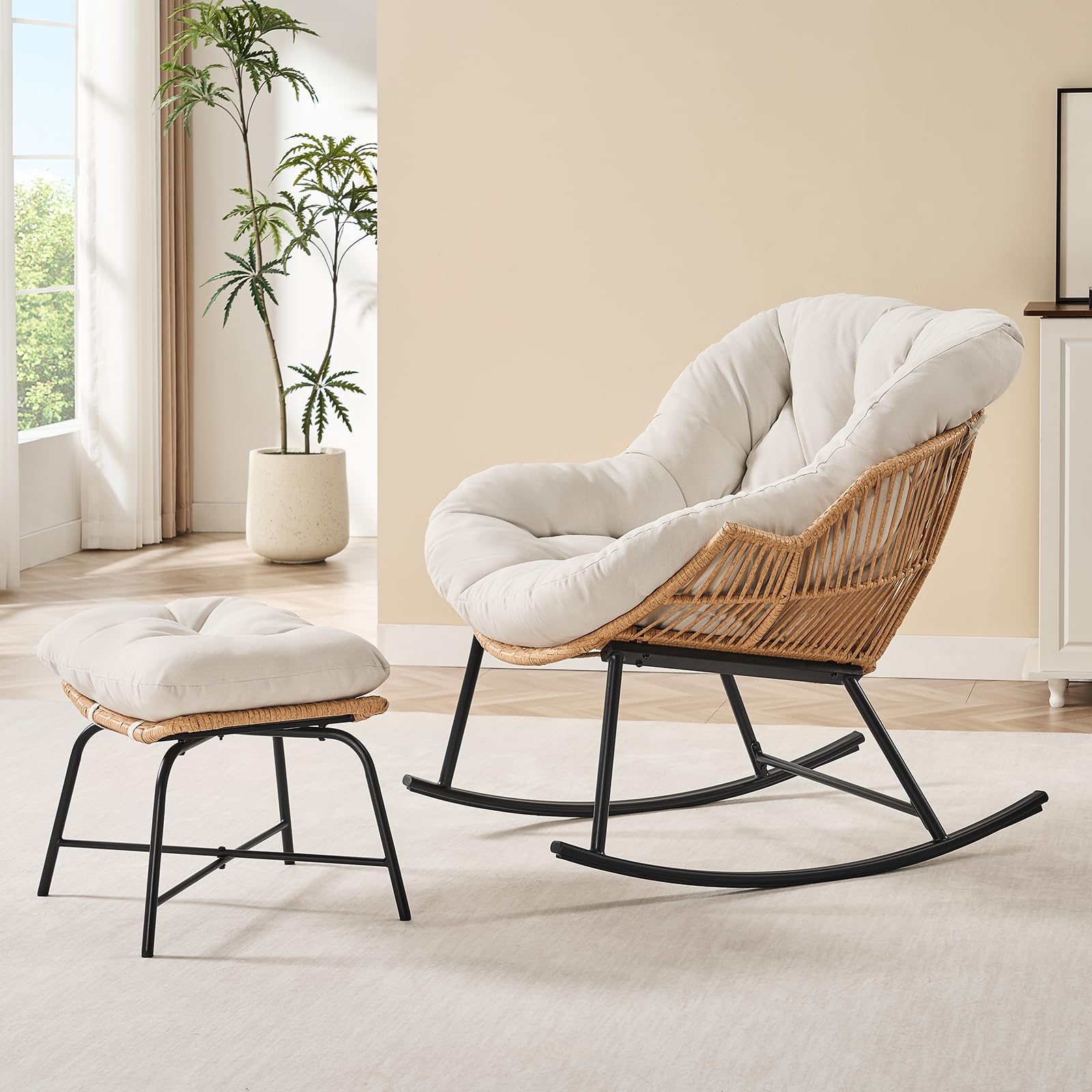 Outdoor Furniture Grey - Grey Rattan Papasan Rocking Chair with