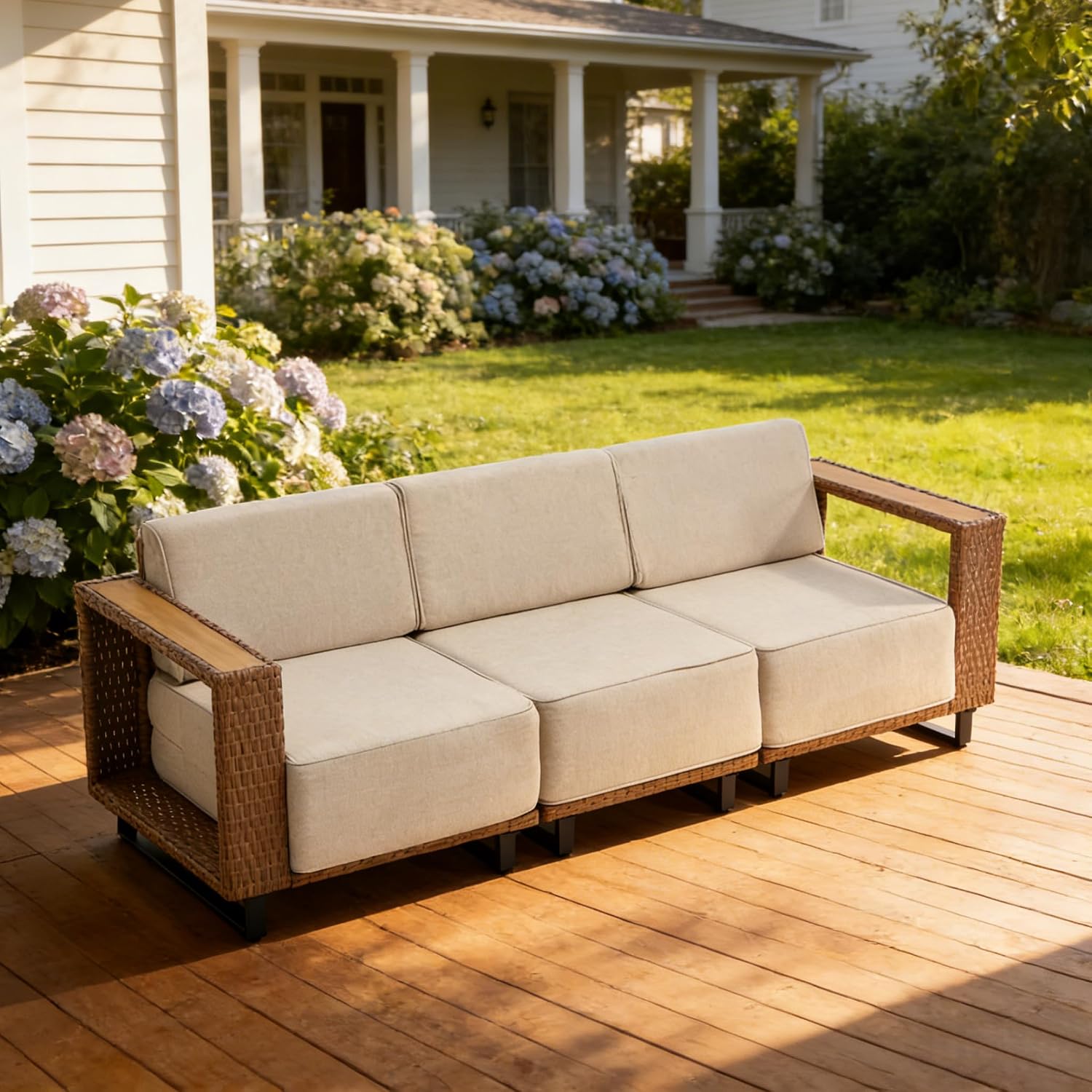Outdoor Furniture Rattan - 3 Pieces PE Rattan Wicker All-Weather
