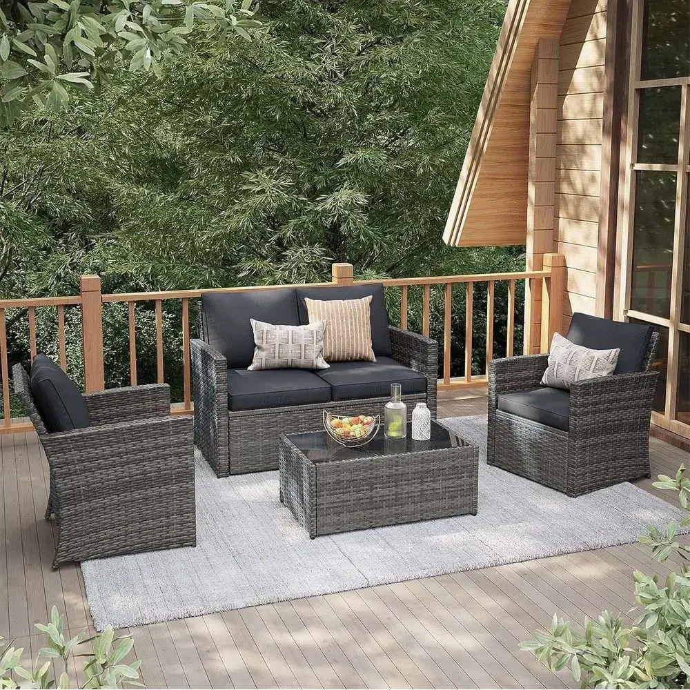 Outdoor Furniture Grey - 4-Piece Outdoor Patio Furniture Set, All-Weather