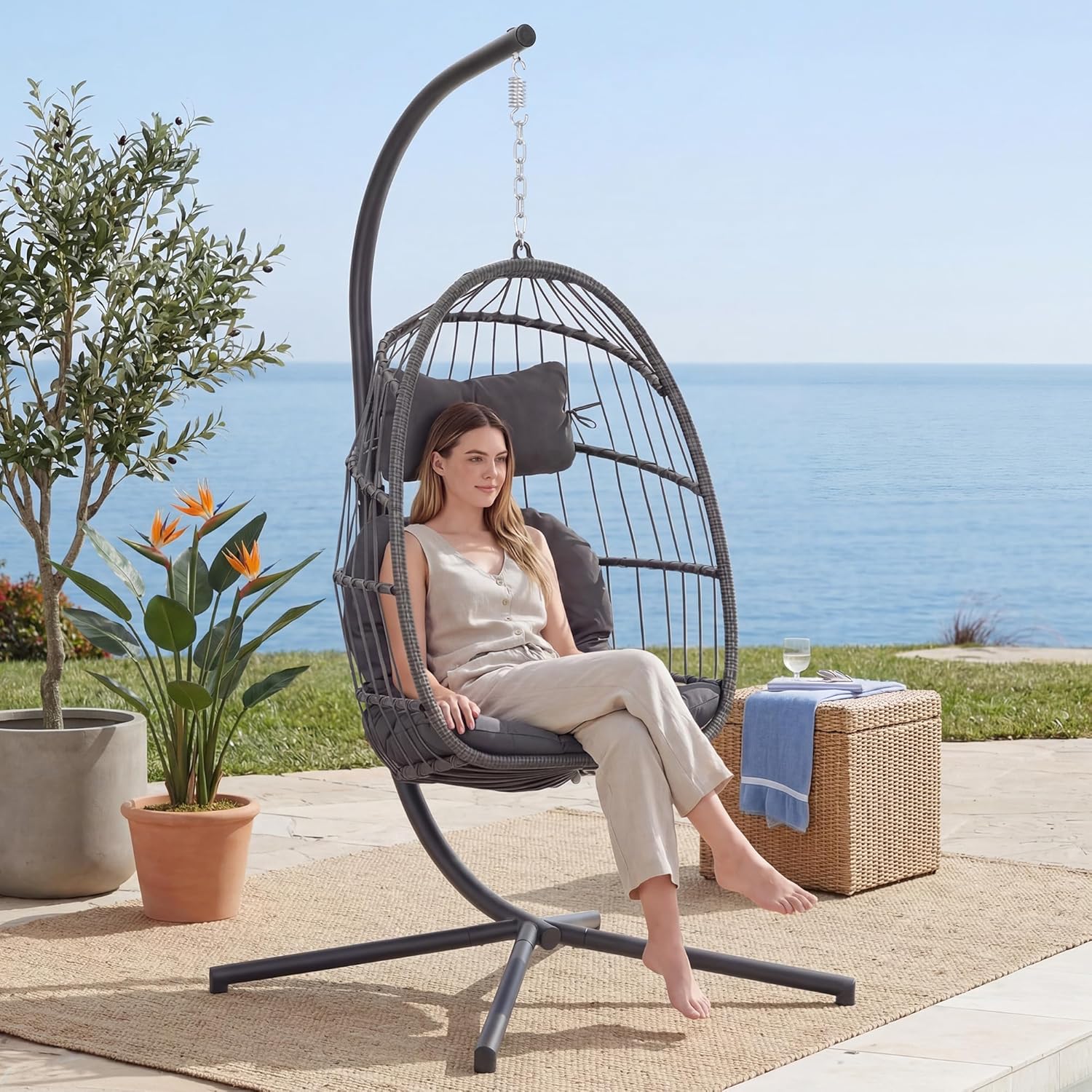 Hanging Egg Chair - Indoor Outdoor Egg Hanging Chair with