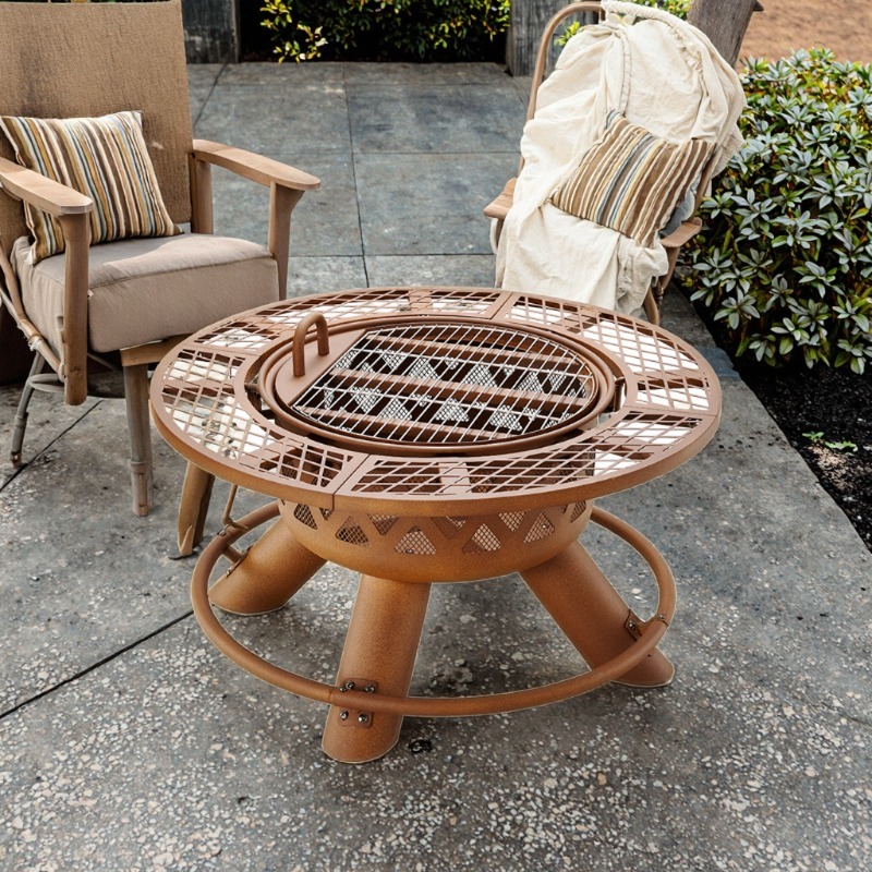Outdoor Furniture With Fire Pit - 2026 Modern Outdoor Steel Charcoal Dual-Use
