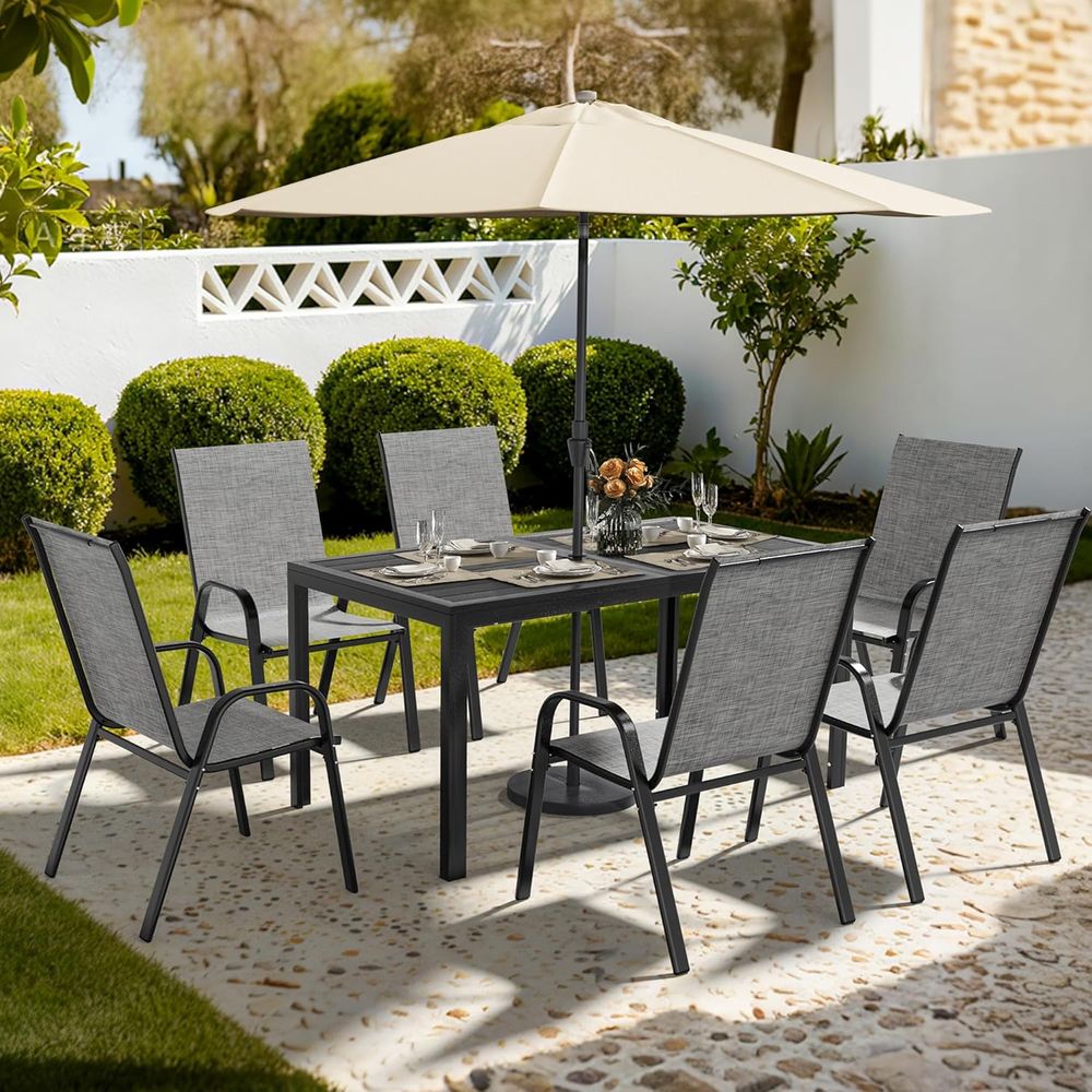 Outdoor Furniture Grey - 6-Piece Outdoor Dining Set with Steel