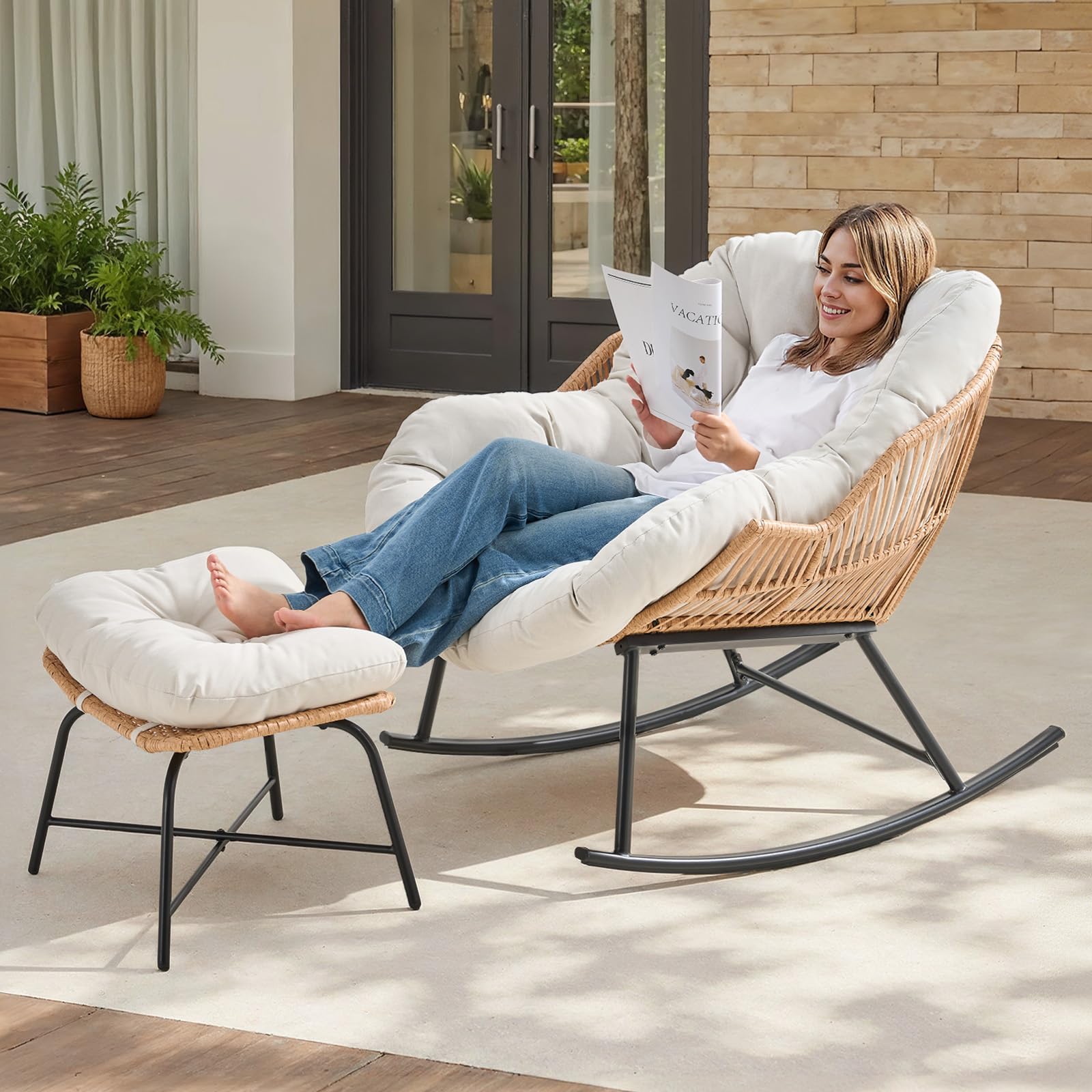 Grey Rattan Papasan Rocking Ch - Outdoor Furniture Grey review and price