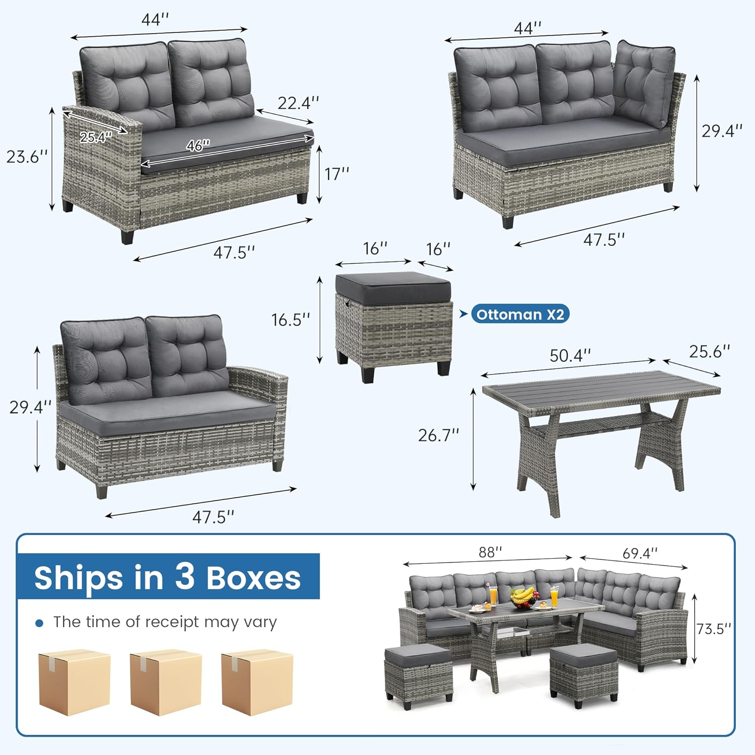 6 Piece Patio Furniture Set, D - Outdoor Furniture Grey review and price
