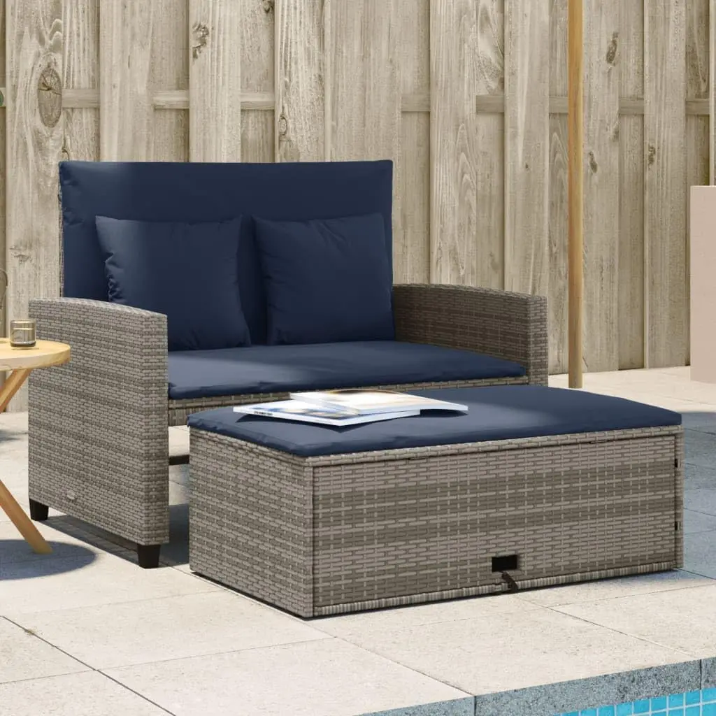 Grey and Navy Blue PE Rattan C - Outdoor Furniture Grey review and price