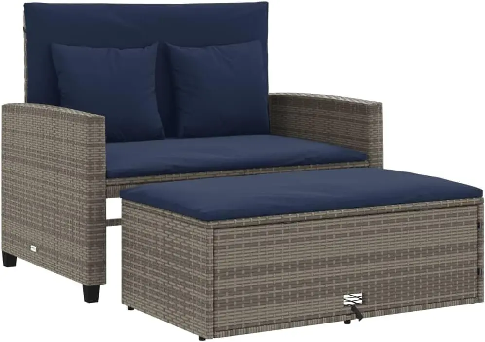 Grey and Navy Blue PE Rattan C - Outdoor Furniture Grey review and price