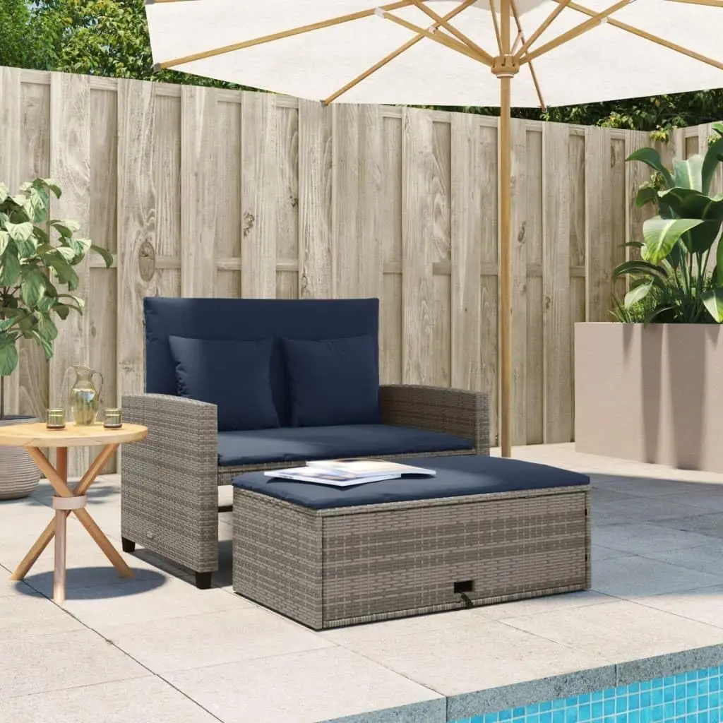 Grey and Navy Blue PE Rattan C - Outdoor Furniture Grey review and price