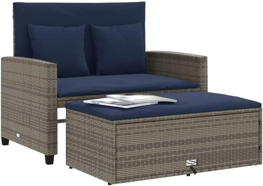 Grey and Navy Blue PE Rattan C - Outdoor Furniture Grey review and price