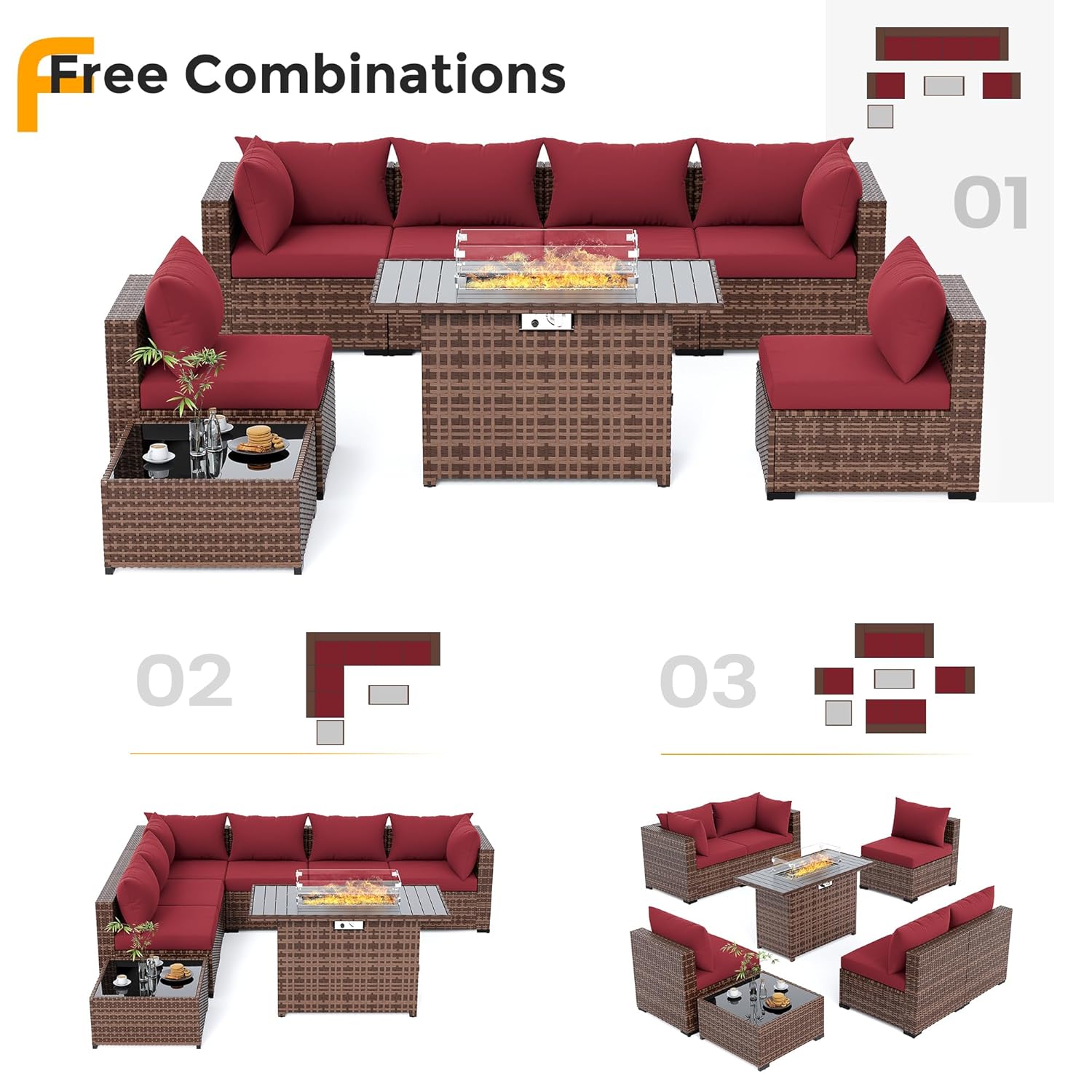 8pc All-Weather Wicker Section - Outdoor Furniture With Fire Pit review and price