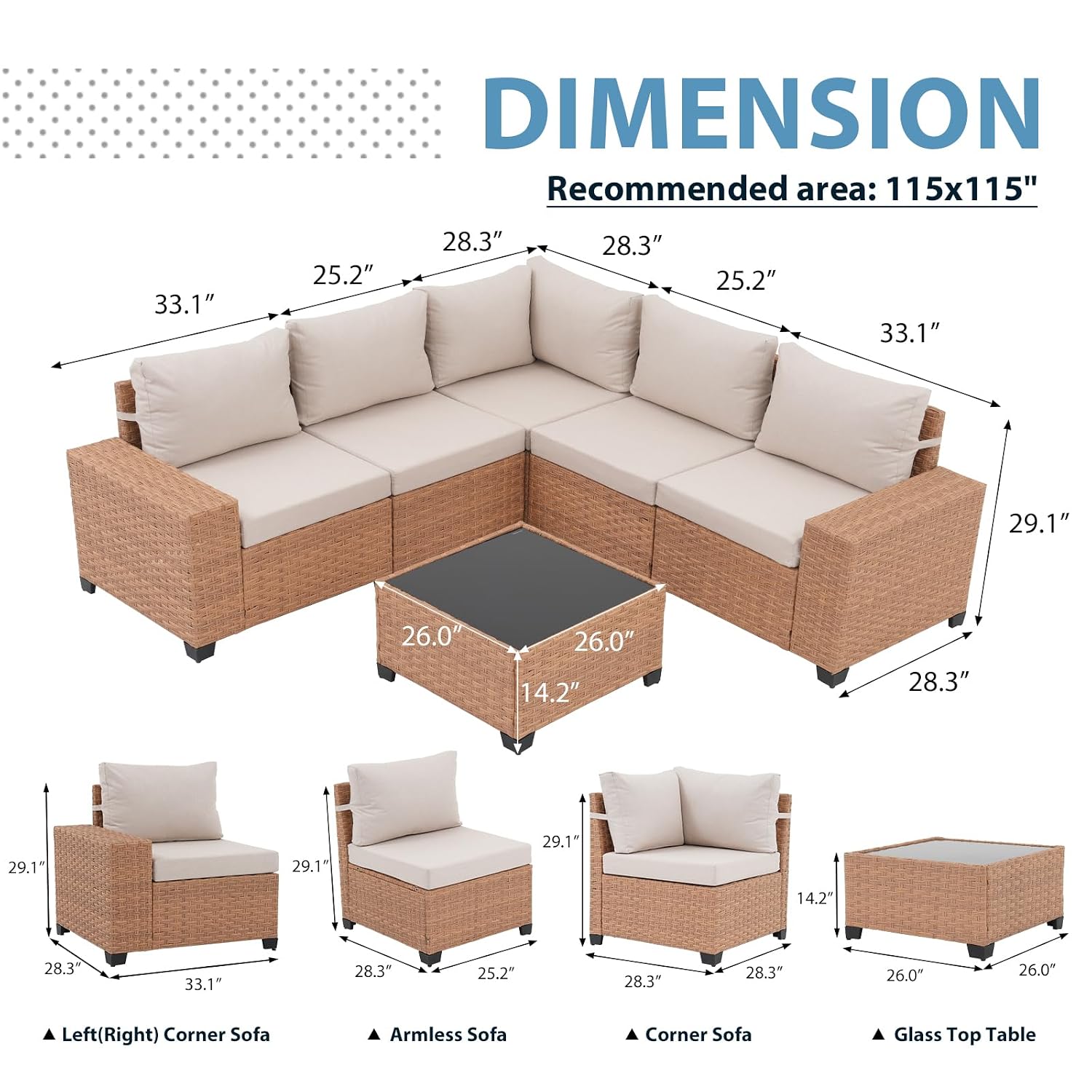 6 PCS Patio Furniture Set, 8