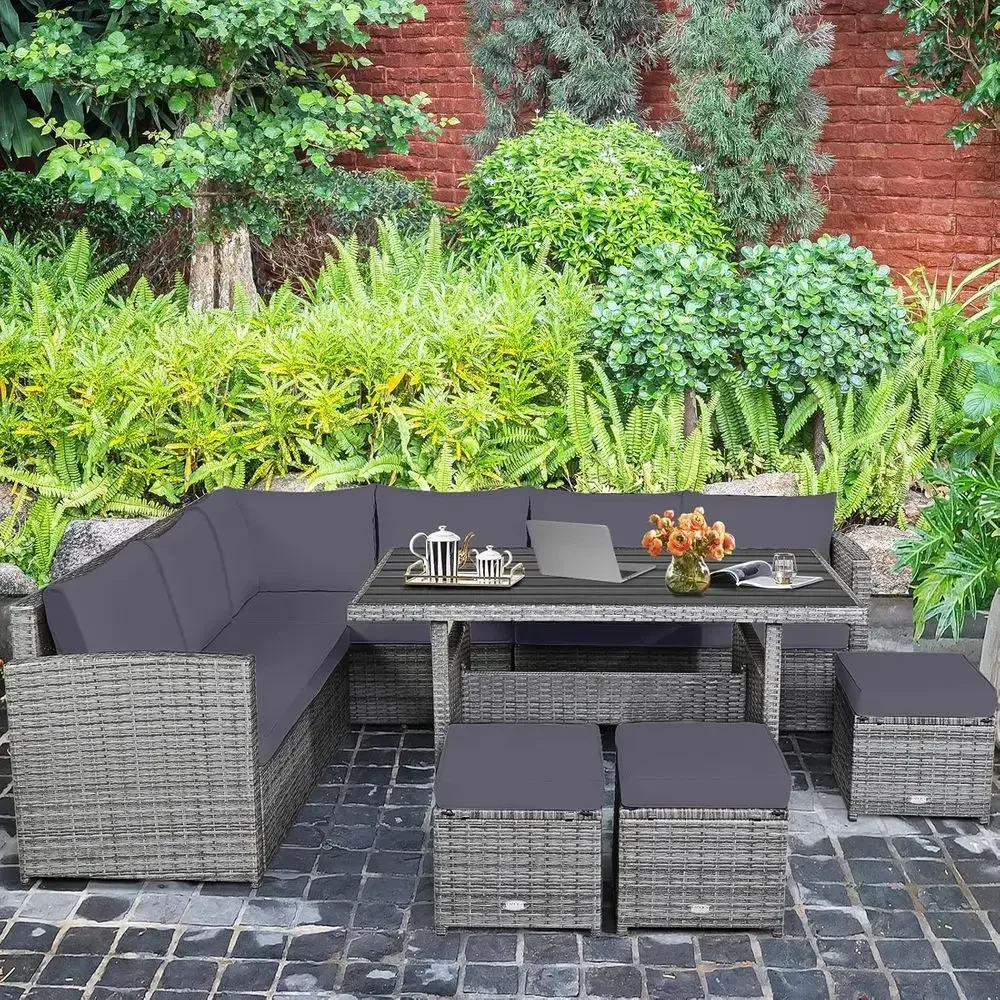 Grey 7-Piece Rattan Patio Furn - Outdoor Furniture Grey review and price