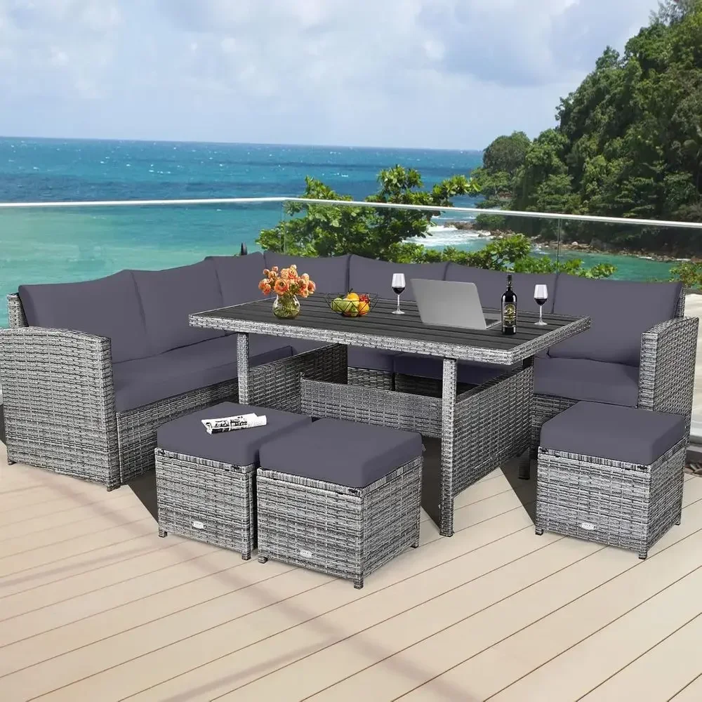 Grey 7-Piece Rattan Patio Furn - Outdoor Furniture Grey review and price