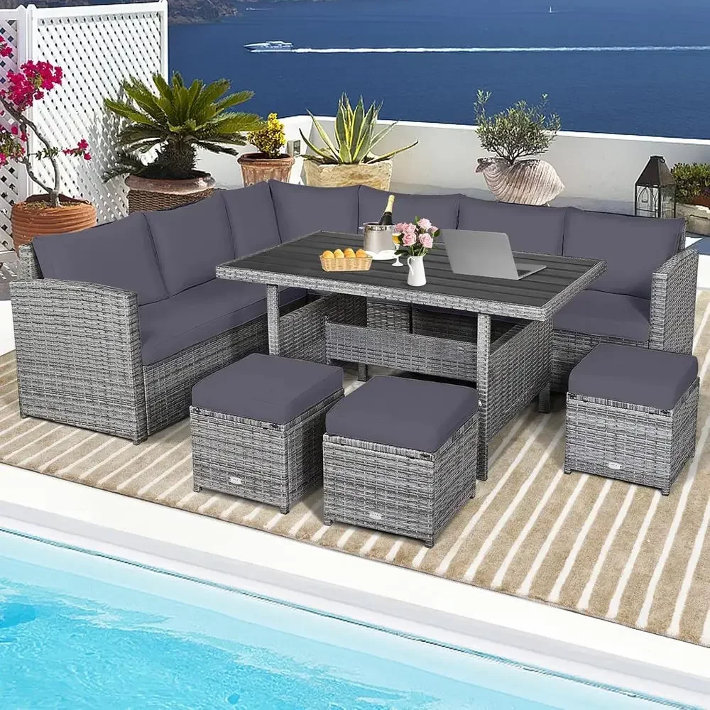 Grey 7-Piece Rattan Patio Furn - Outdoor Furniture Grey review and price