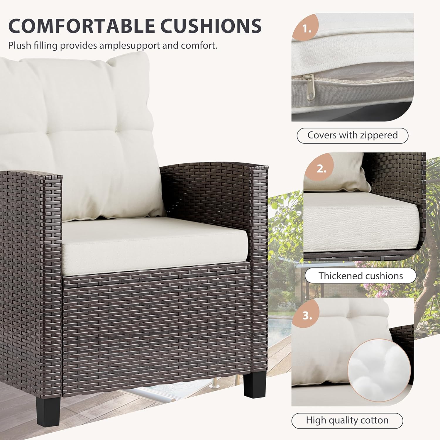 Beige compact 3-piece rattan w - Outdoor Furniture Cushions review and price